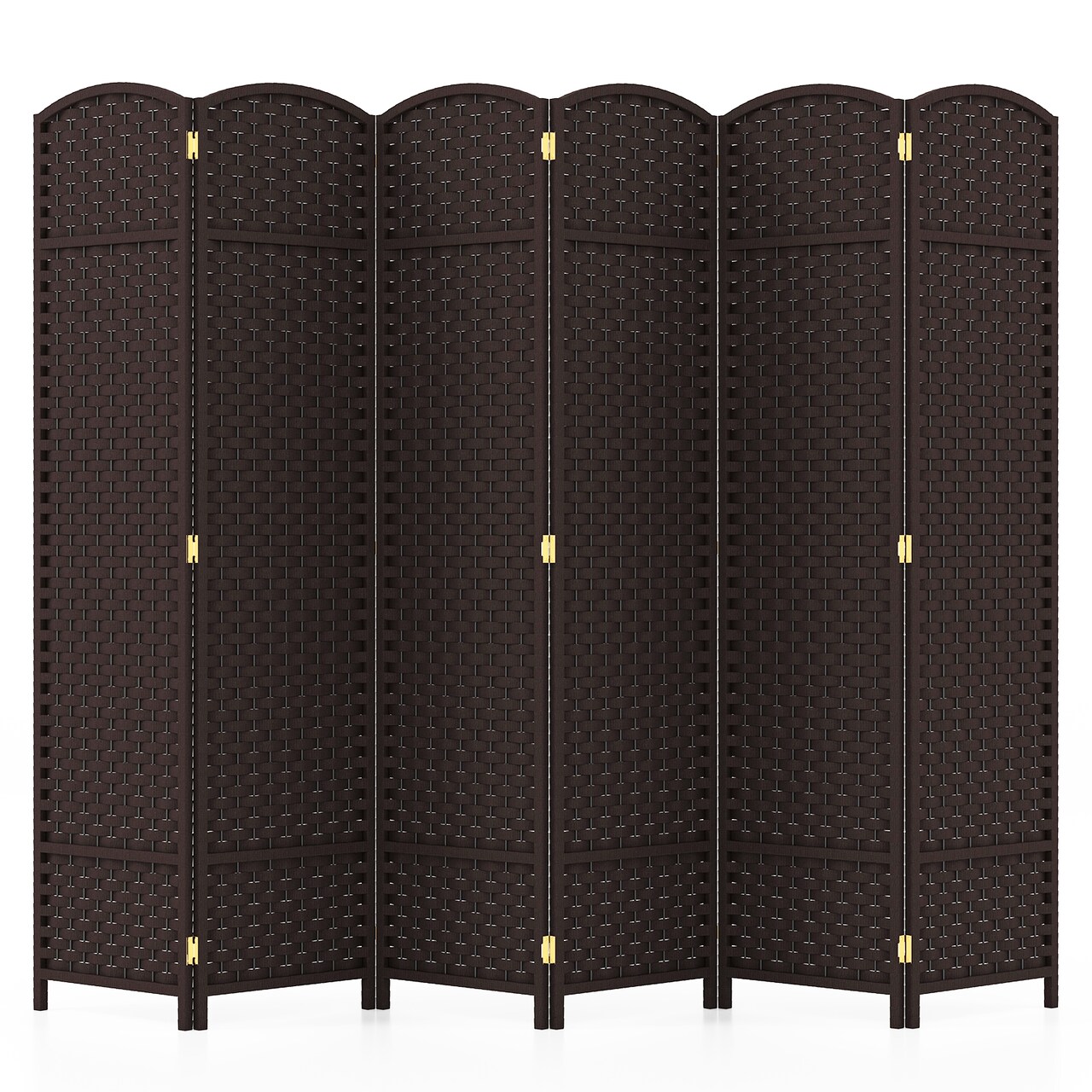 6-Panel Room Divider 5.6 FT Tall Folding Privacy Screen with Hand-woven Texture-Brown